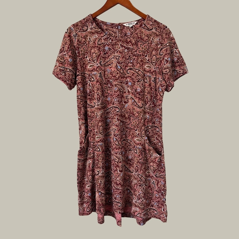 FatFace Womens Paisley Floral Boho Shift Dress Burgundy Mauve Mini Size US 10R